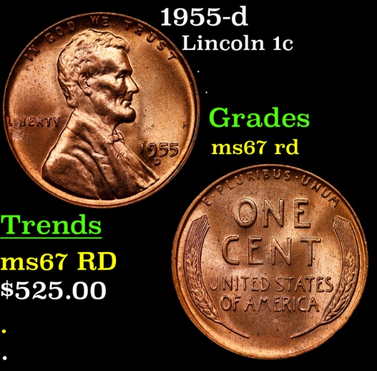 1955-d Lincoln Cent 1c Grades GEM++ Unc RD