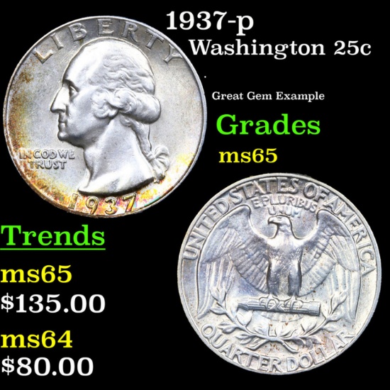 1937-p Washington Quarter 25c Grades GEM Unc