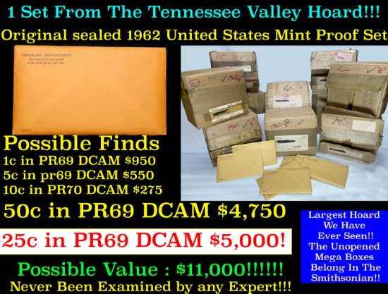 Original Sealed 1962 United States Mint Proof Set Tennessee Valley Hoard