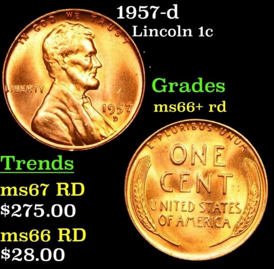 1957-d Lincoln Cent 1c Grades GEM++ RD