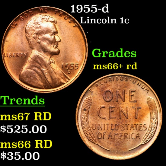 1955-d Lincoln Cent 1c Grades GEM++ RD
