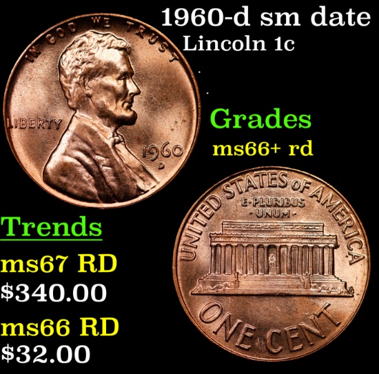 1960-d sm date Lincoln Cent 1c Grades GEM++ RD