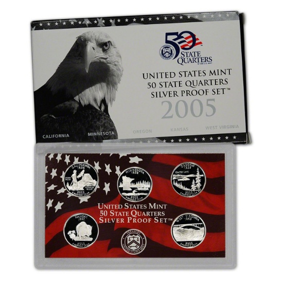 2005 50 State Quarters Silver Proof Set, 5 Coins Inside!