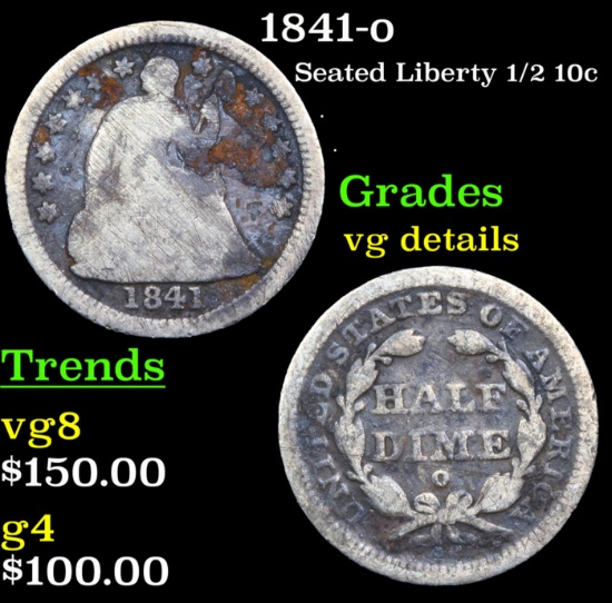 1841-o Seated Liberty Half Dime 1/2 10c Grades vg details