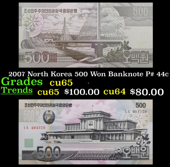 2007 North Korea 500 Won Banknote P# 44c Grades Gem CU
