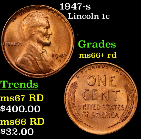 1947-s Lincoln Cent 1c Grades GEM++ RD