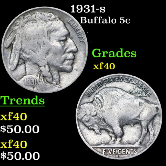1931-s Buffalo Nickel 5c Grades xf