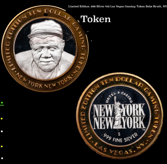Limited Edition .999 Silver $10 Las Vegas Gaming Token Babe Rruth, NY Grades