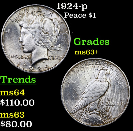 1924-p Peace Dollar $1 Grades Select+ Unc