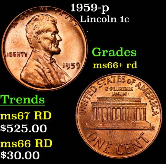 1959-p Lincoln Cent 1c Grades GEM++ RD