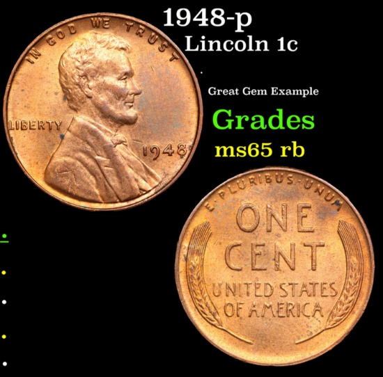 1948-p Lincoln Cent 1c Grades GEM Unc RB