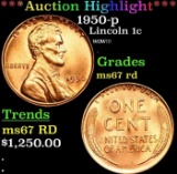***Auction Highlight*** 1950-p Lincoln Cent 1c Graded ms67 rd BY SEGS (fc)