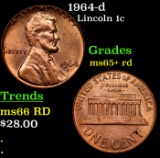1964-d Lincoln Cent 1c Grades Gem+ Unc RD