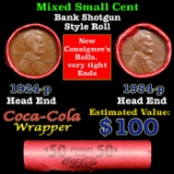 Mixed small cents 1c orig shotgun roll, 1954-p Lincoln Cent, 1924-p Lincoln Cent other end, Coca Col