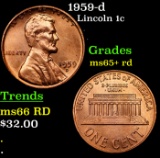 1959-d Lincoln Cent 1c Grades Gem+ Unc RD
