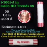 Shotgun Lincoln 1c roll, 2001-d 50 pcs Brandt 50c Wrapper.