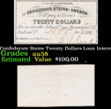 1861 Confederate States Twenty Dollars Loan Interest Note Grades Choice AU/BU Slider