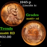 1945-p Lincoln Cent 1c Grades Gem+ Unc RD