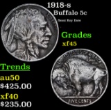 1918-s Buffalo Nickel 5c Grades xf+
