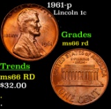 1961-p Lincoln Cent 1c Grades GEM+ Unc RD