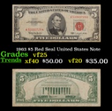 1963 $5 Red Seal United States Note Grades vf+