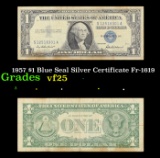 1957 $1 Blue Seal Silver Certificate Fr-1619 Grades vf+