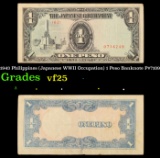 1943 Philippines (Japanese WWII Occupation) 1 Peso Banknote P#?109 Grades vf+