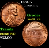 1961-p Lincoln Cent 1c Grades Gem+ Unc RD