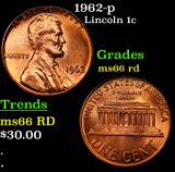 1962-p Lincoln Cent 1c Grades GEM+ Unc RD
