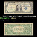 1957 $1 Blue Seal Silver Certificate Fr-1619 Grades vf+