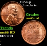 1954-p Lincoln Cent 1c Grades Gem+ Unc RD