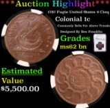 ***Auction Highlight*** NGC 1787 Fugio Colonial Cent United States 4 Cinq 1c Grades ms62 bn BY NGC (
