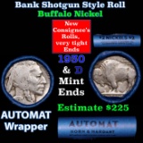 Buffalo Nickel Shotgun Roll in Old Bank Style 'Abbott Coin Counter AutoMat' Wrapper 1930 & D Mint En