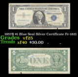 1957B $1 Blue Seal Silver Certificate Fr-1621 Grades vf+