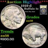 ***Auction Highlight*** 1919-d Buffalo Nickel 5c Graded Choice AU/BU Slider BY USCG (fc)