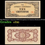 1942 Philippines (Japanese WWII Occupation) 10 Centavos Banknote P#?104 Grades vf++