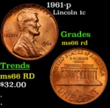 1961-p Lincoln Cent 1c Grades GEM+ Unc RD