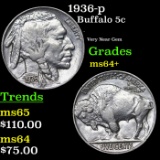 1936-p Buffalo Nickel 5c Grades Choice+ Unc