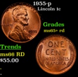 1955-p Lincoln Cent 1c Grades Gem+ Unc RD