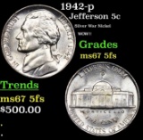 1942-p Jefferson Nickel 5c Grades GEM++ 5fs