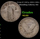 Group of 3 1927-p, 1929-d, 1929-s Standing Liberty Quarter 25c
