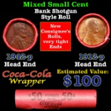 Mixed small cents 1c orig shotgun roll, 1912-p Lincoln Cent, 1942-p Lincoln Cent other end, Coca Col