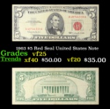 1963 $5 Red Seal United States Note Grades vf+