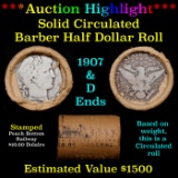***Auction Highlight*** Old 50c Roll $10 Halves Solid Barber Half dollar Roll with 1907 & D  Ends (f