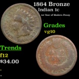 1864 Bronze Indian Cent 1c Grades vg+