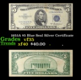 1953A $5 Blue Seal Silver Certificate Grades vf++