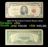 1963 $5 Red Seal United States Note Grades vf+