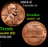 1964-d Lincoln Cent 1c Grades Gem+ Unc RD