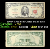 1963 $5 Red Seal United States Note Grades vf+