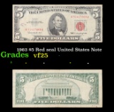 1963 $5 Red seal United States Note Grades vf+